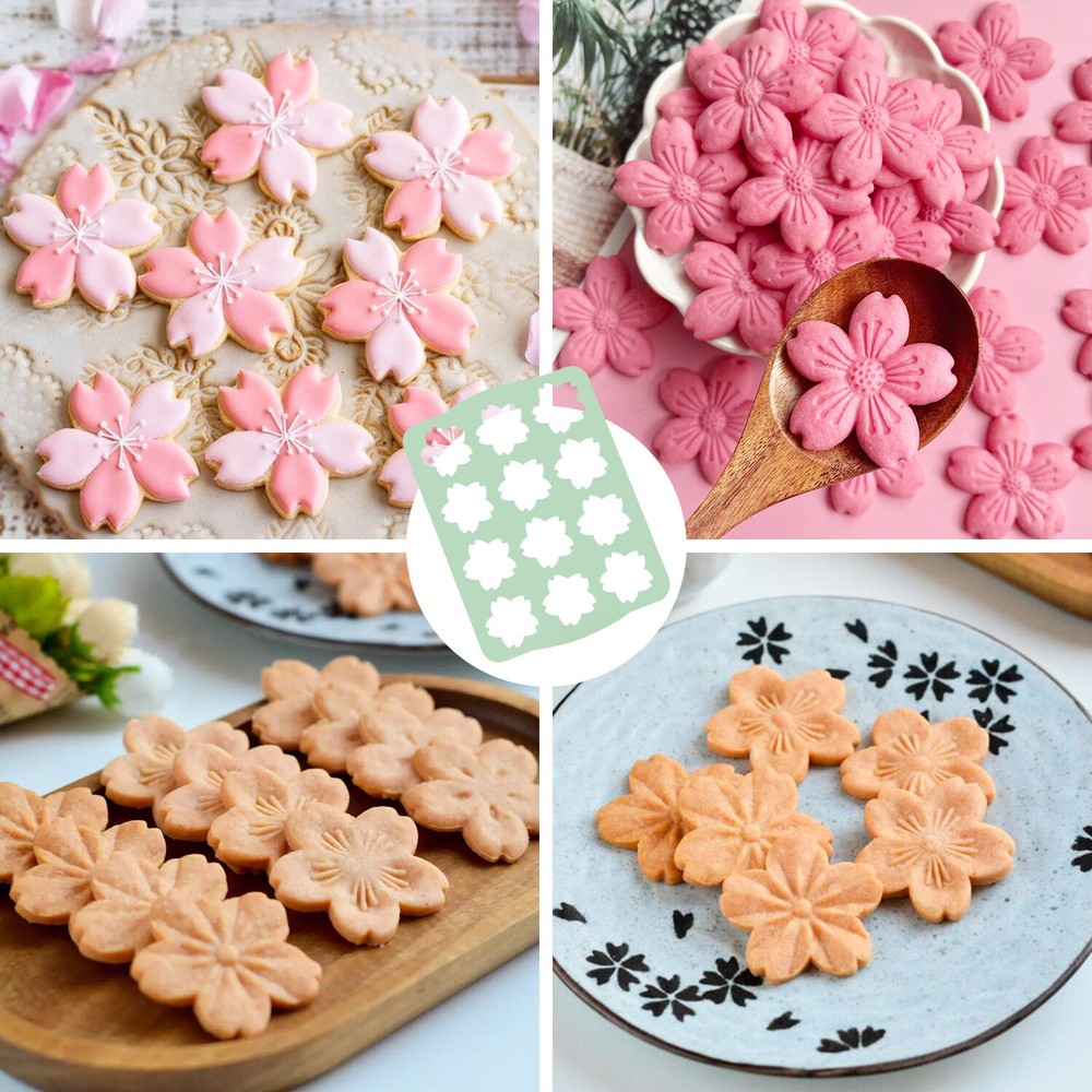 2X Sakura Shaped Cookie Stemcil Mold Dakwaz Crispy Biscuits Baking Mold Shaper