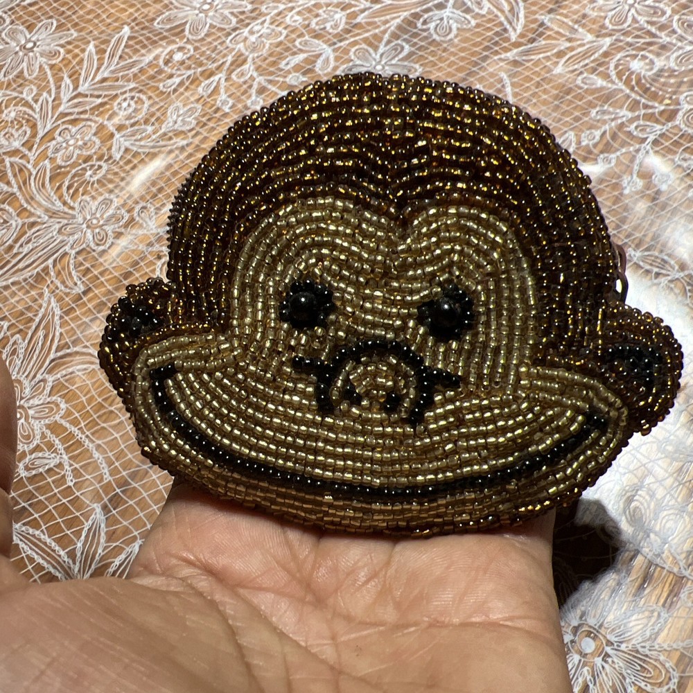Vintage Brown Monkey Tiny Bead Change Purse