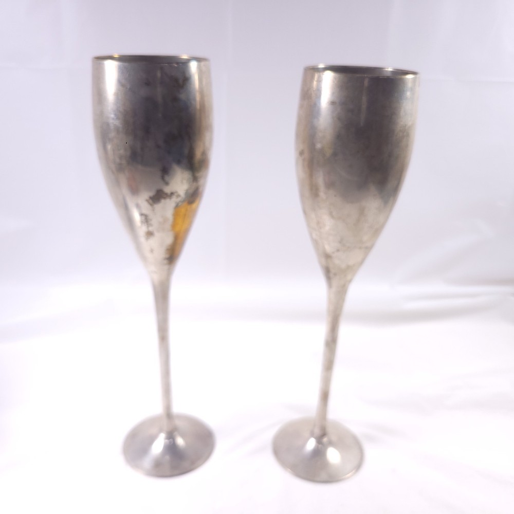 Vintage Silver Tone Champagne Flutes
