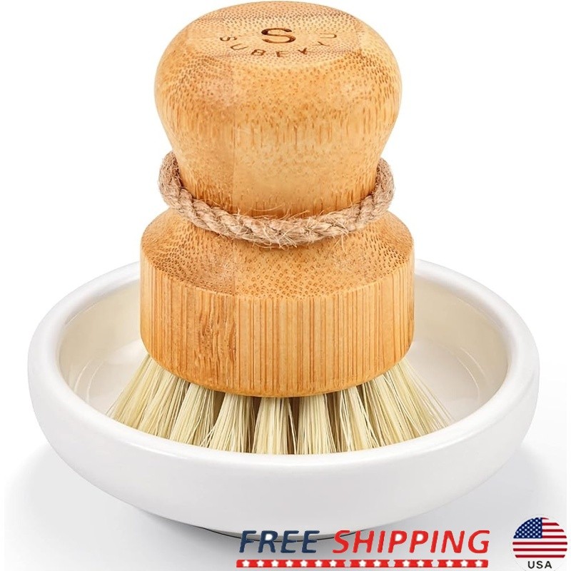 Bamboo Handle Sisal Brush Kitchen Cleaning Tool Eco-Friendly Dish Scrubber Pans