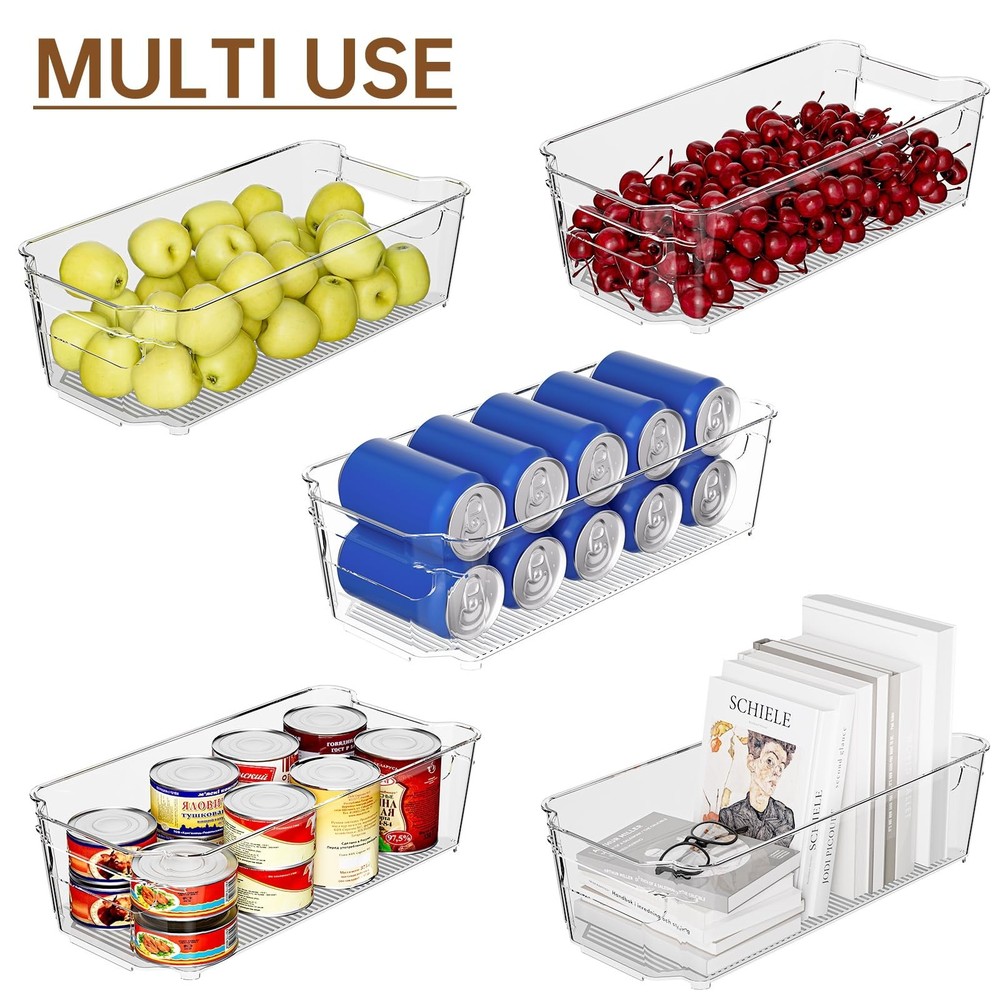 Clear Fridge Organizer, Refrigerator Organizer Bins with Handle, Freezer, Kit...