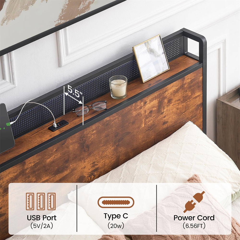 🔥Queen Bed Frame with 4 Storage Drawers Metal Platform Bed Frame with Charging