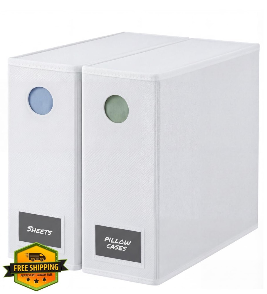 2 Sheet Organizers Foldable King Queen XL White Bedding Container