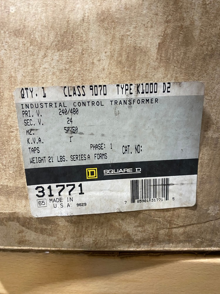 SQUARE D #31771, CLASS 9070, TYPE K1000 D2 TRANSFORMER