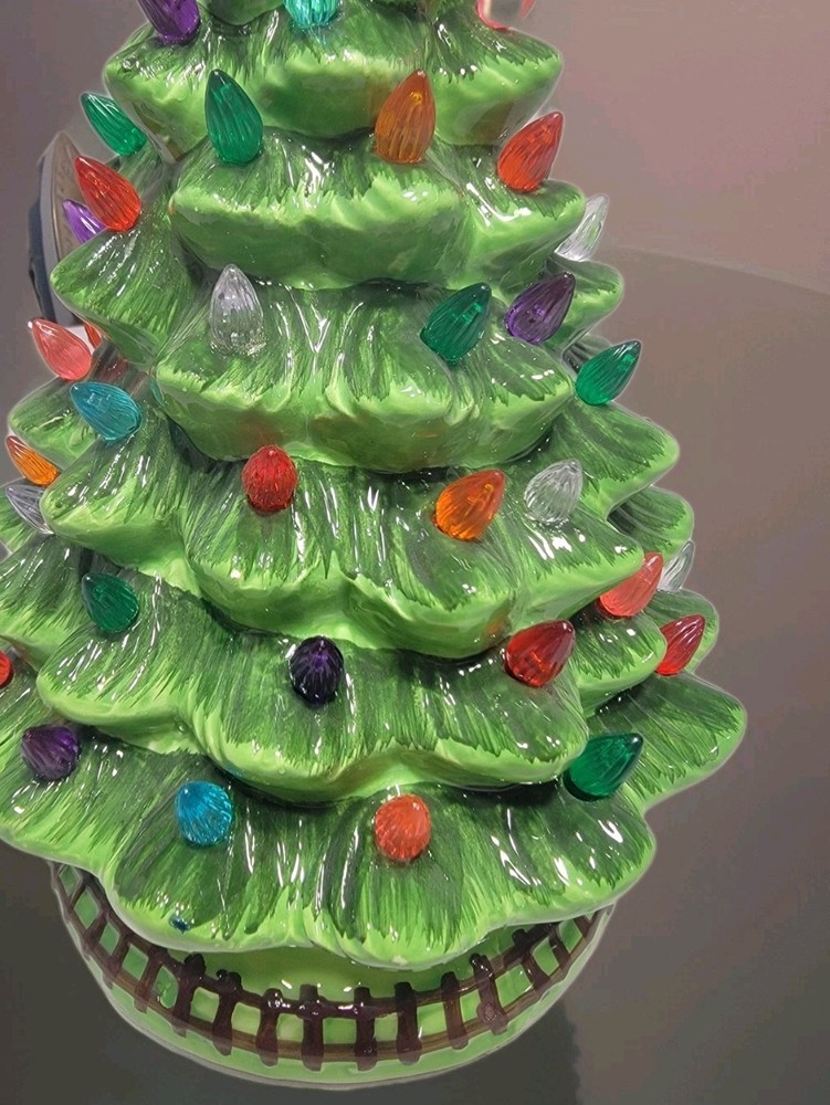 15" Pre-Lit Hand-Painted Ceramic Tabletop Christmas Tree 64 Lights Xmas