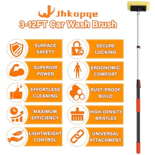 12FT Car Wash Brush with Extension Pole - Telescoping Long Handle Cleaning