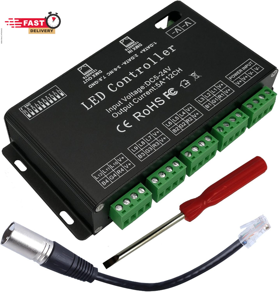 GIDERWEL 12 Channel DMX Decoder RGB Controller 60A PWM DMX512 Dimmer Driver for