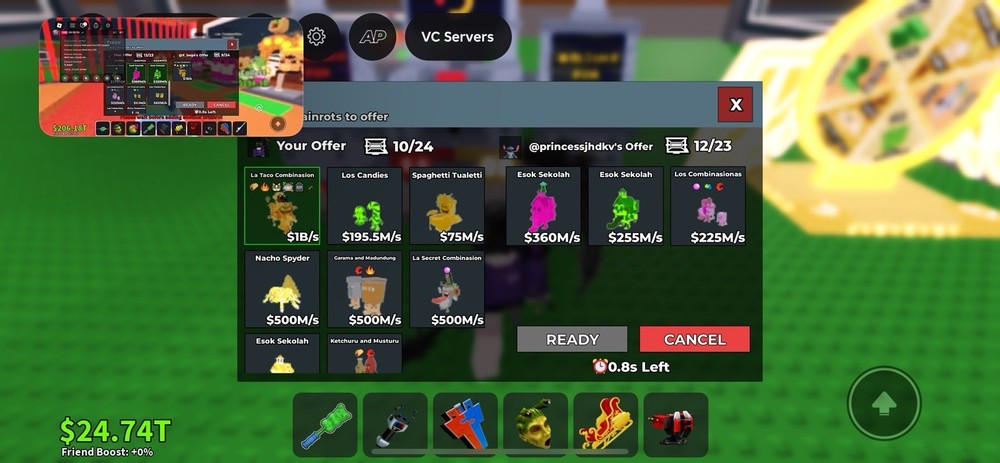 VC Servers Game Item Asset Trading Interface Screenshot