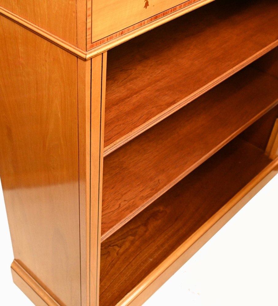 Pair Regency Bookcases - Satinwood Open Front Sheraton Inlay