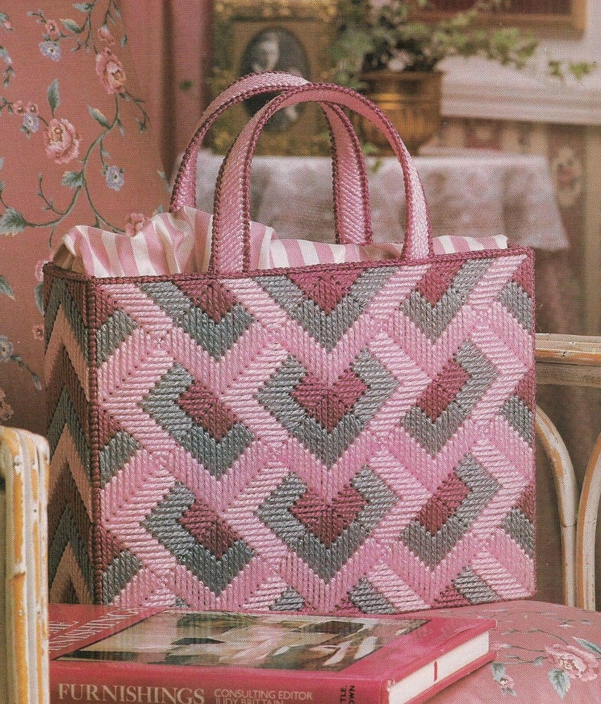 ORCHID ANGLES TOTE BAG PLASTIC CANVAS PATTERN INSTRUCTIONS