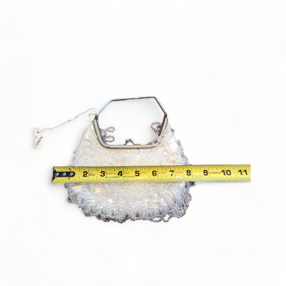 NWT ALFRED ANGELO WHITE BEADED SEQUIN EVENING BAG BRIDE SILVERTONE HANDLE LATCH