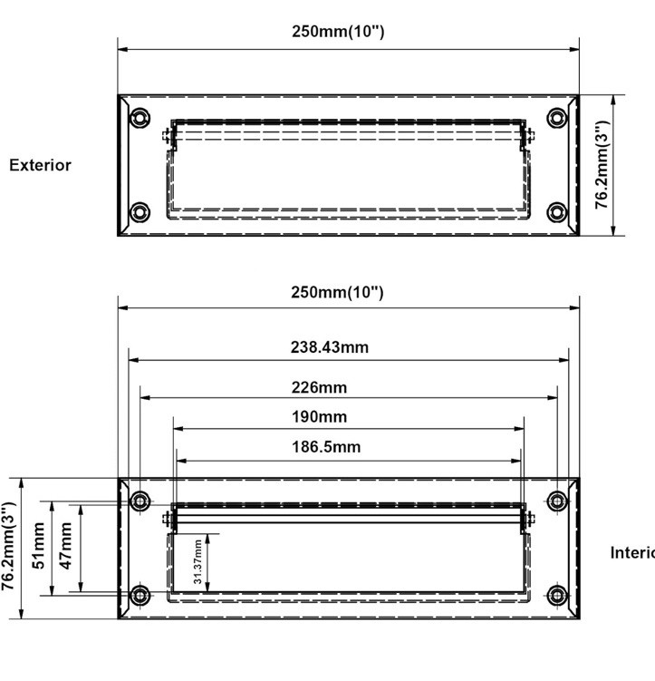 QCAA Solid Brass Mail Slot, with Solid Brass Interior Frame, 10" x 3", Antique B