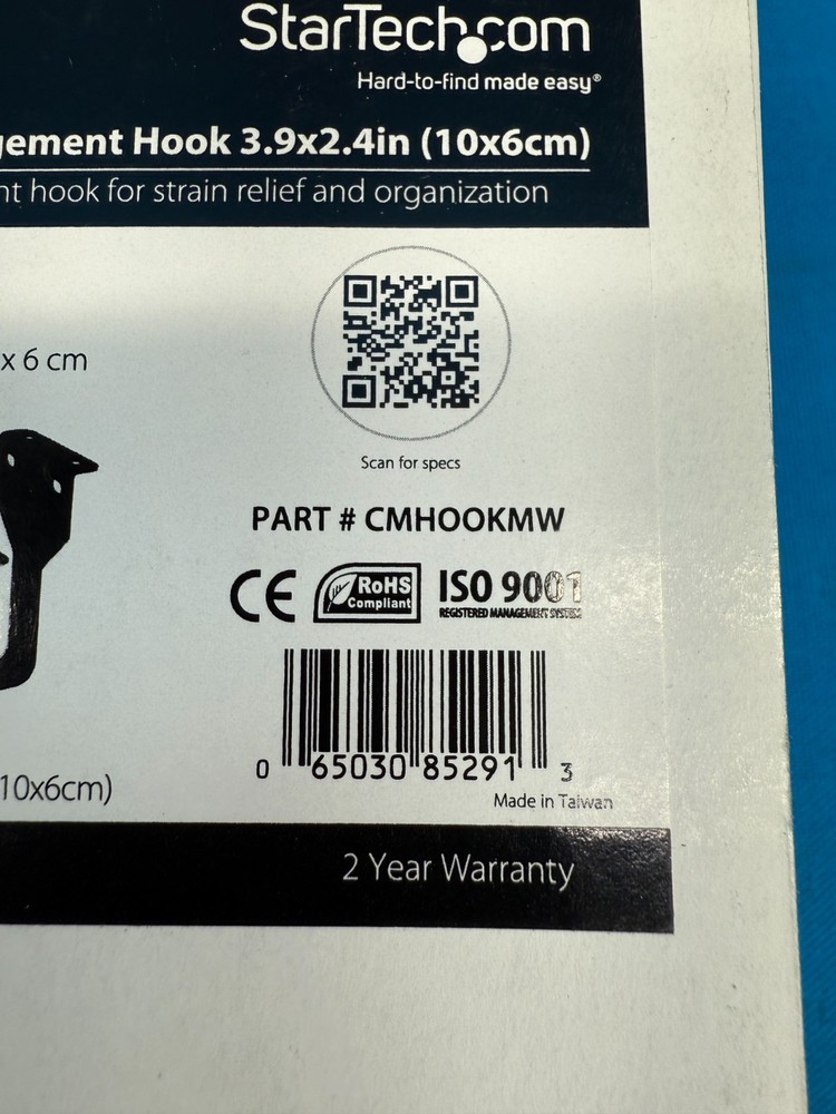 Set of 2 - StarTech CMHOOKMW Multi-Directional Vertical Cable Management Hook