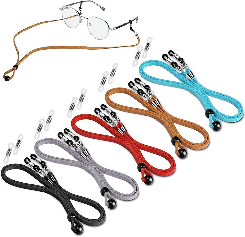 5 Pcs Adjustable Eyewear Retainers Straps Leather Cord Sunglasses Holder