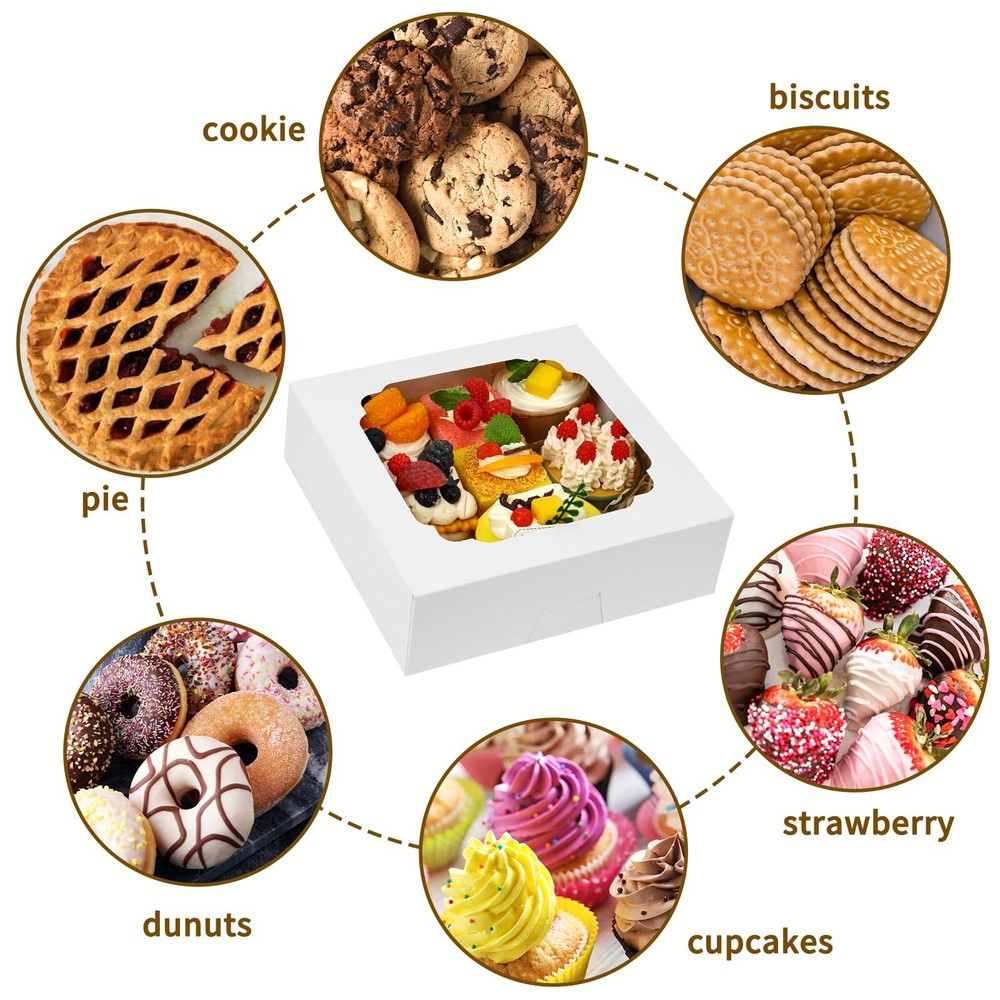 45PCS Bakery Boxes 8"x8"x2.5" Cookie Treat Boxes Window Pie Cake Container