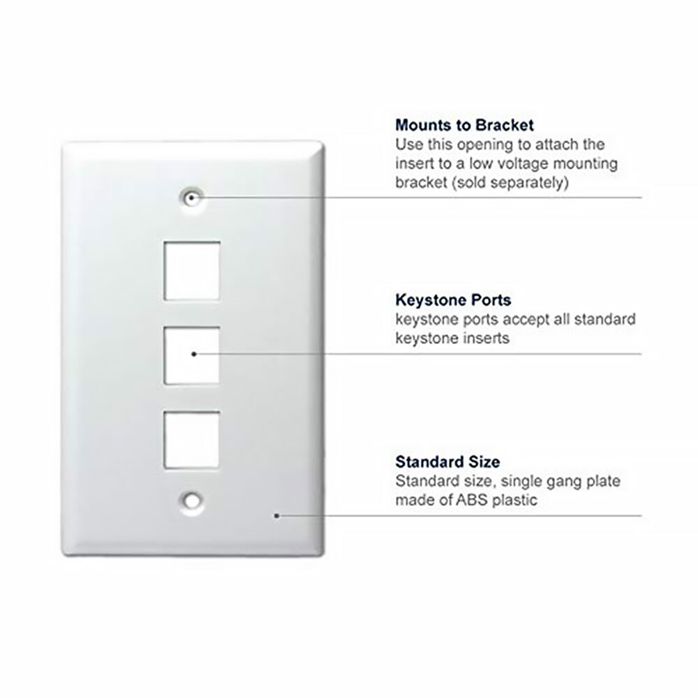 Construct Pro Single Gang 3-Port Keystone Wall Plate (10 Pack, White)