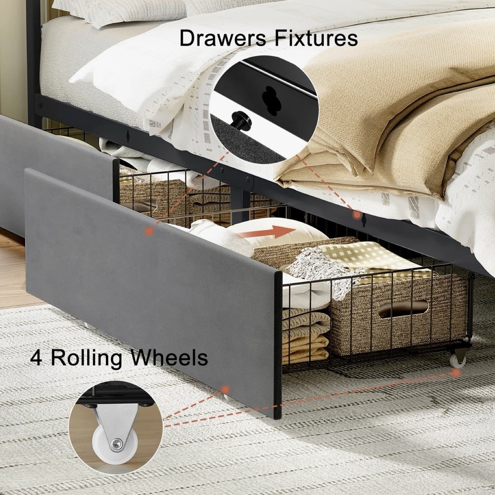 Antioch Queen Bed Frame with Storage, LED & Charging Station