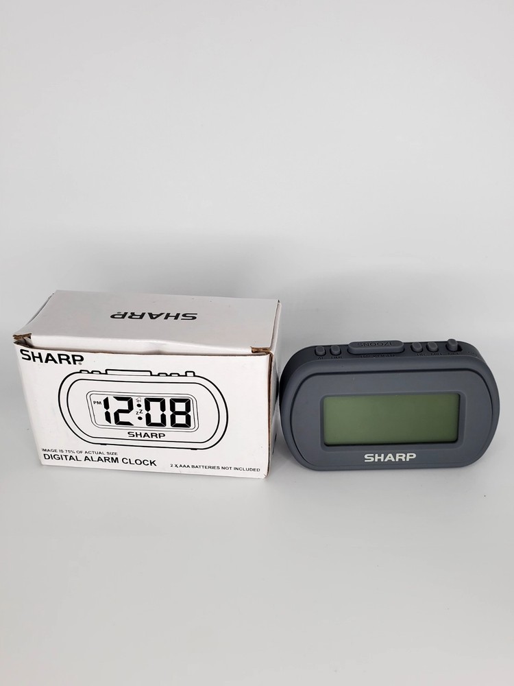 Sharp Digital Alarm Clock With Blue LED Backlight Rubberized Case Battery Power