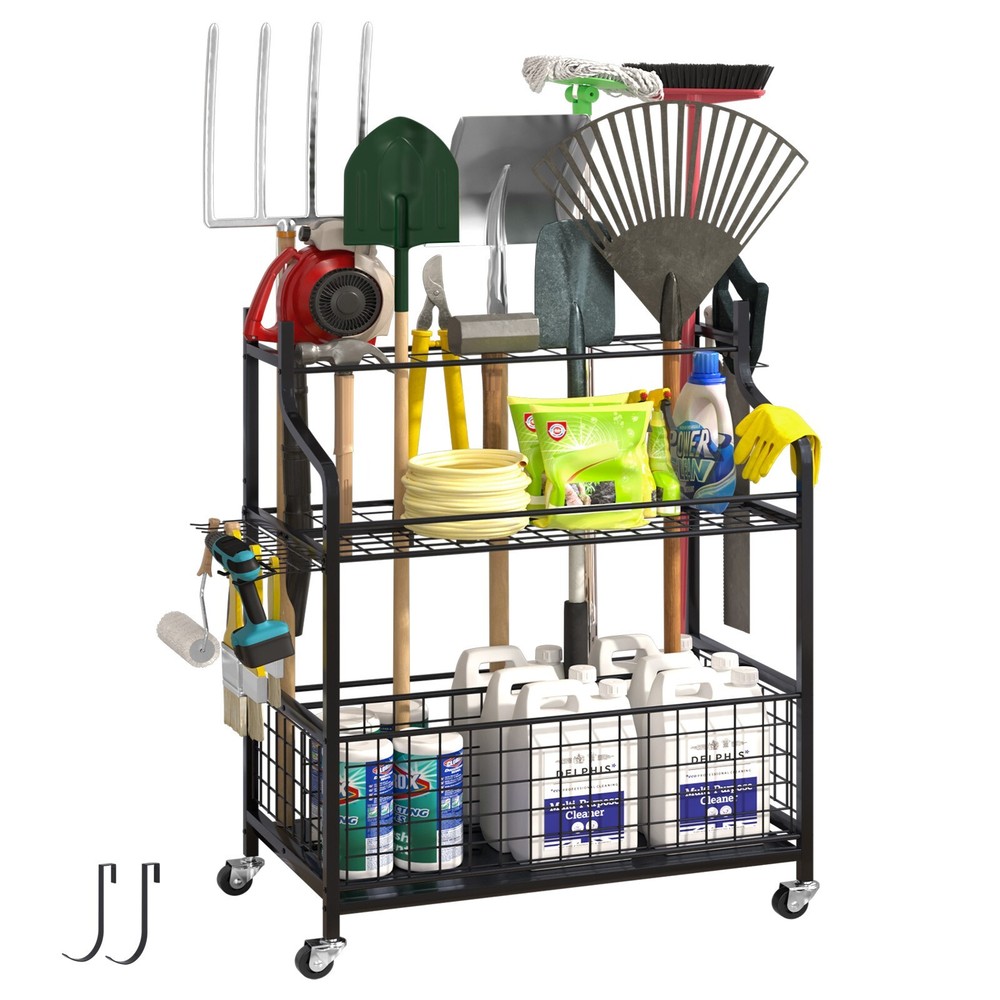2 Tier Black Metal Garage Organizer