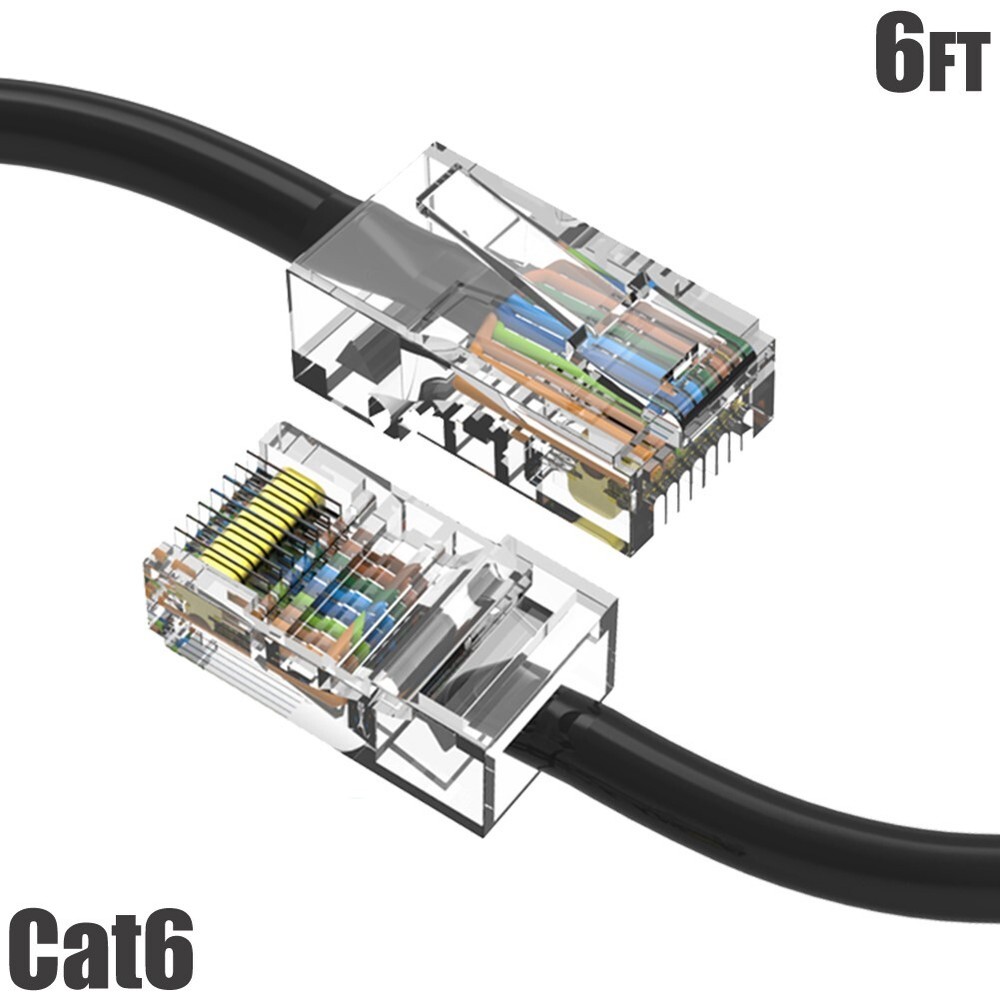 6FT Cat6 RJ45 Ethernet LAN Network UTP Non-Booted Patch Cable Copper 24AWG Black