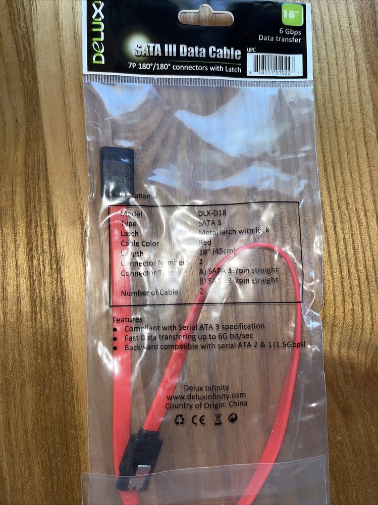 SATA Cable III 6Gbps Straight HDD SDD Data Cable with Locking Latch 18 in