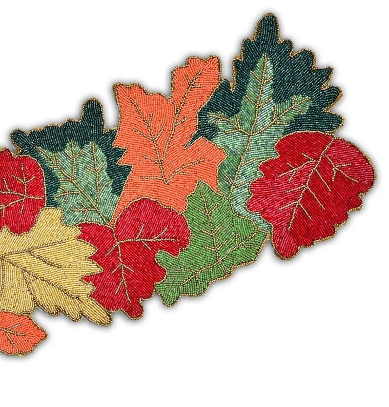 Multicolor Leaves Table Runner Beaded Fall Table Runner Autumn Tableware 13X36In