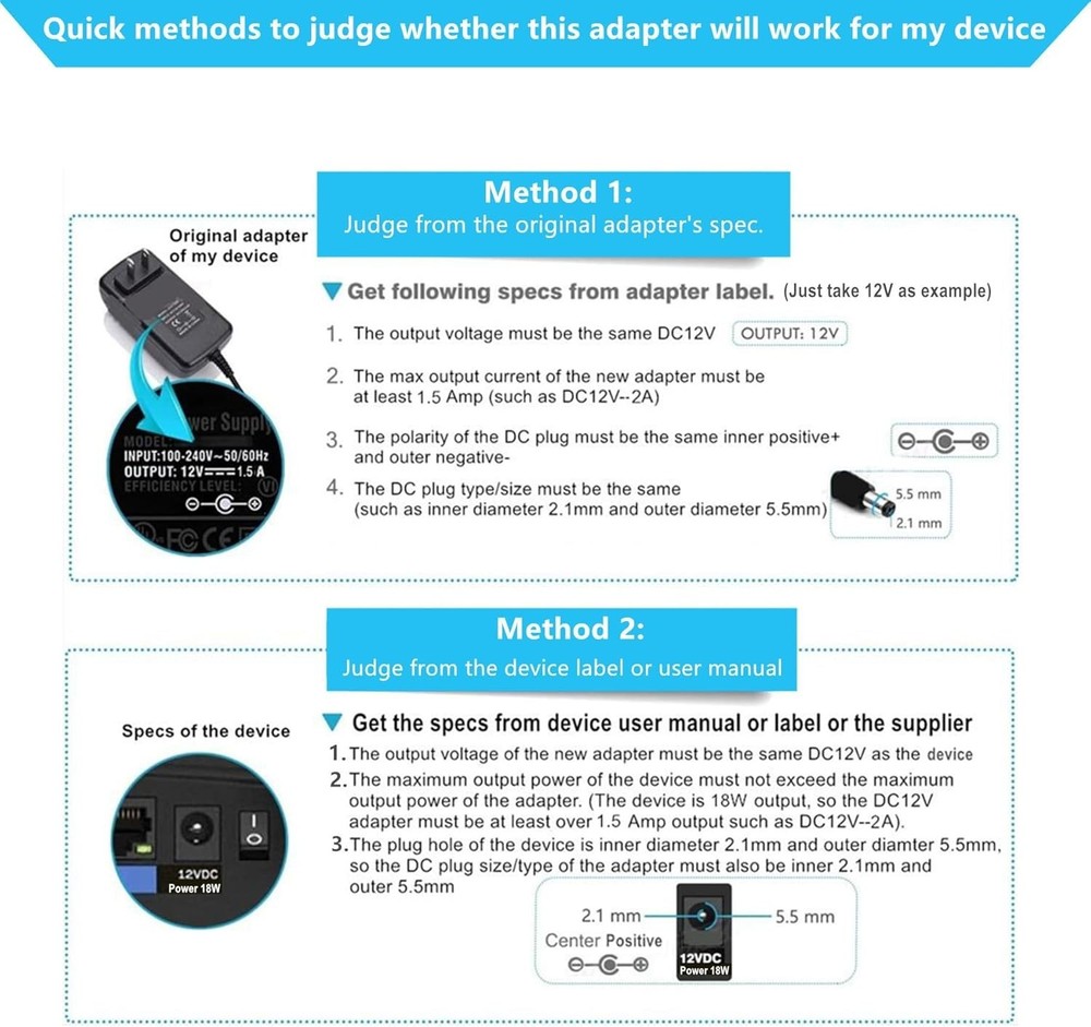 Lightweight 24W Universal AC Adapter DC12V 2A with 11 Tips for Multiple Devices