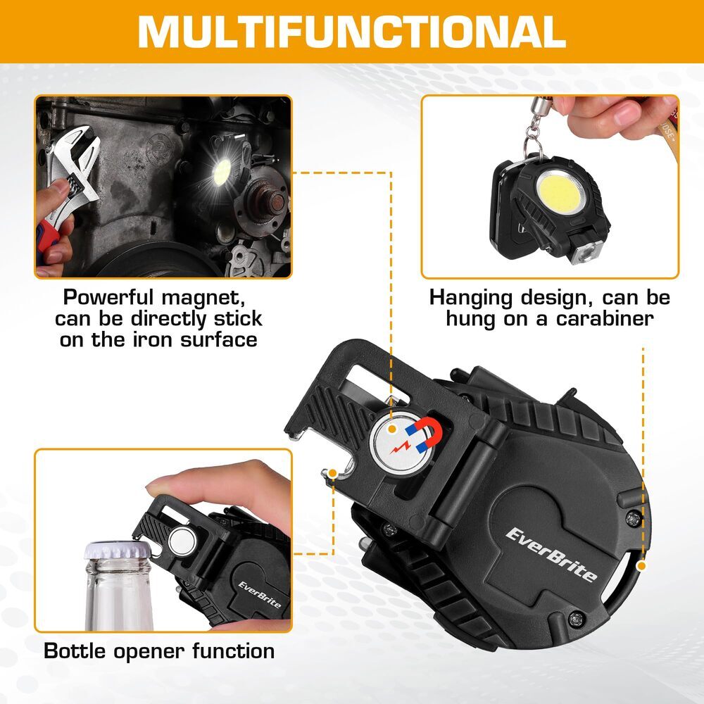 EverBrite 2 Pack Magnetic COB Keychain Work Light Rechargeable Flashlight 6 Mode