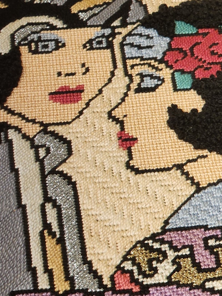 Three Geishas Embroidered Wall Art Very unique With Frame Signed By Author
