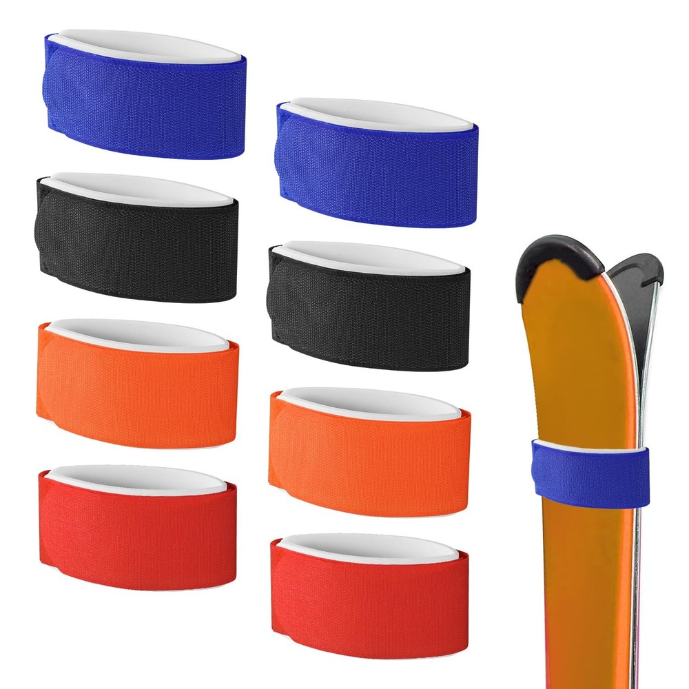 8pcs Ski Fasteners Straps, Adjustable Medium, red, orange, blue, black