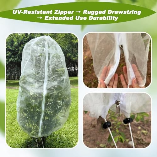 4-Pack 10 * 10FT Large Fruit Tree Netting with Drawstring and Zipper, 4PC