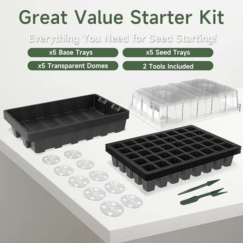 Gardzen Seed Starter Tray Kit – 5 Sets, 200 Cells with Humidity Domes