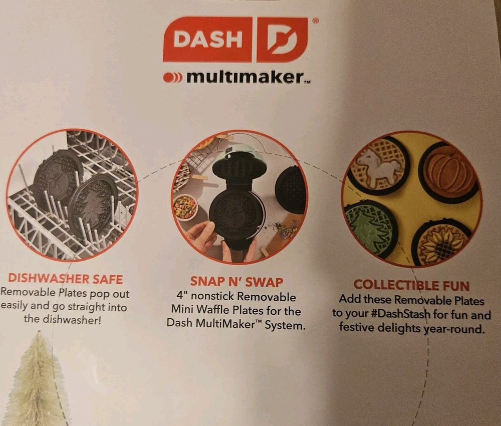 Dash Multimaker Removable Mini Waffle Plates Holiday Christmas Tree & Snowman...