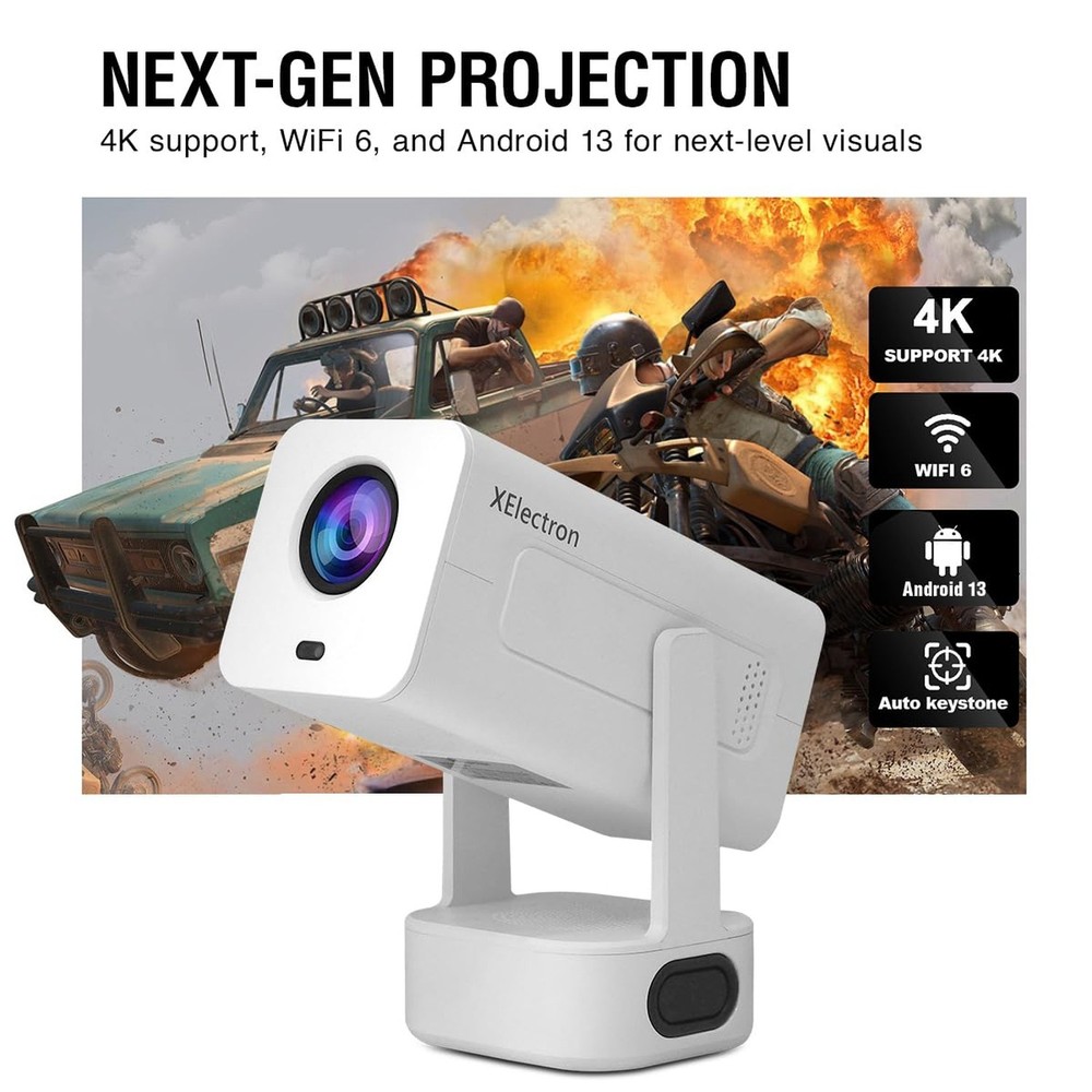 XElectron Techno Android 13 Smart Projector, 1080P & 4K Support, Loud Speaker...