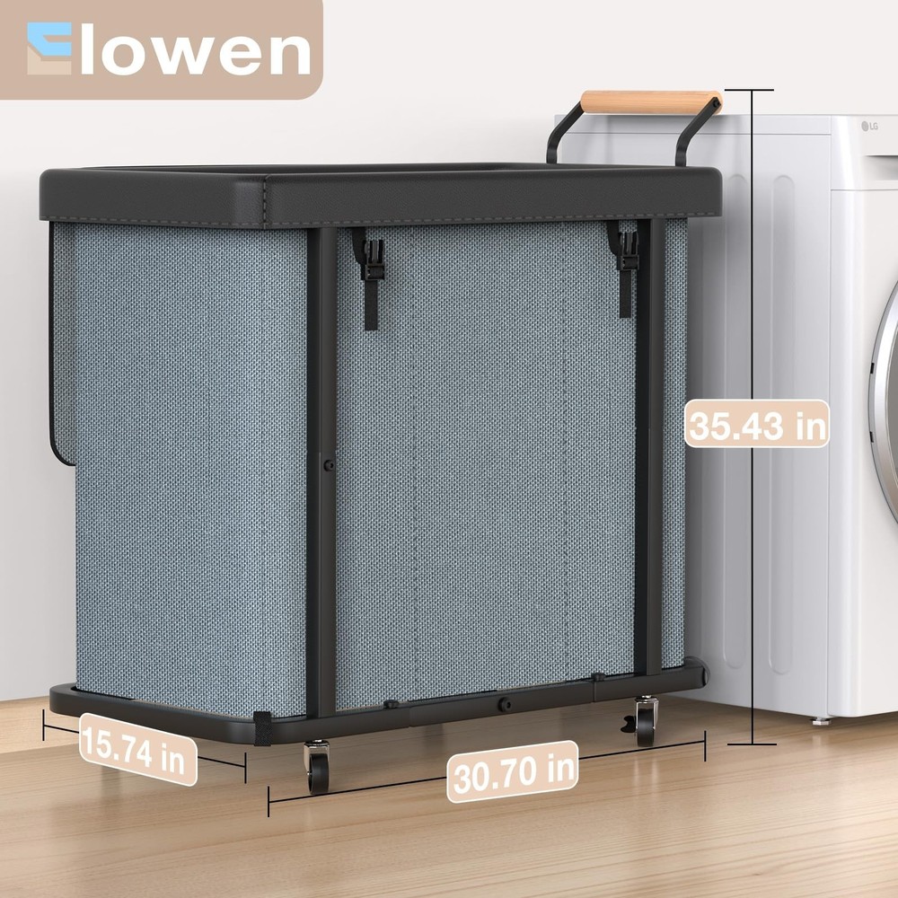 60 Gal 230L Laundry Hamper 3 Section with Lid, Leather Patchwork Laundry Sort...