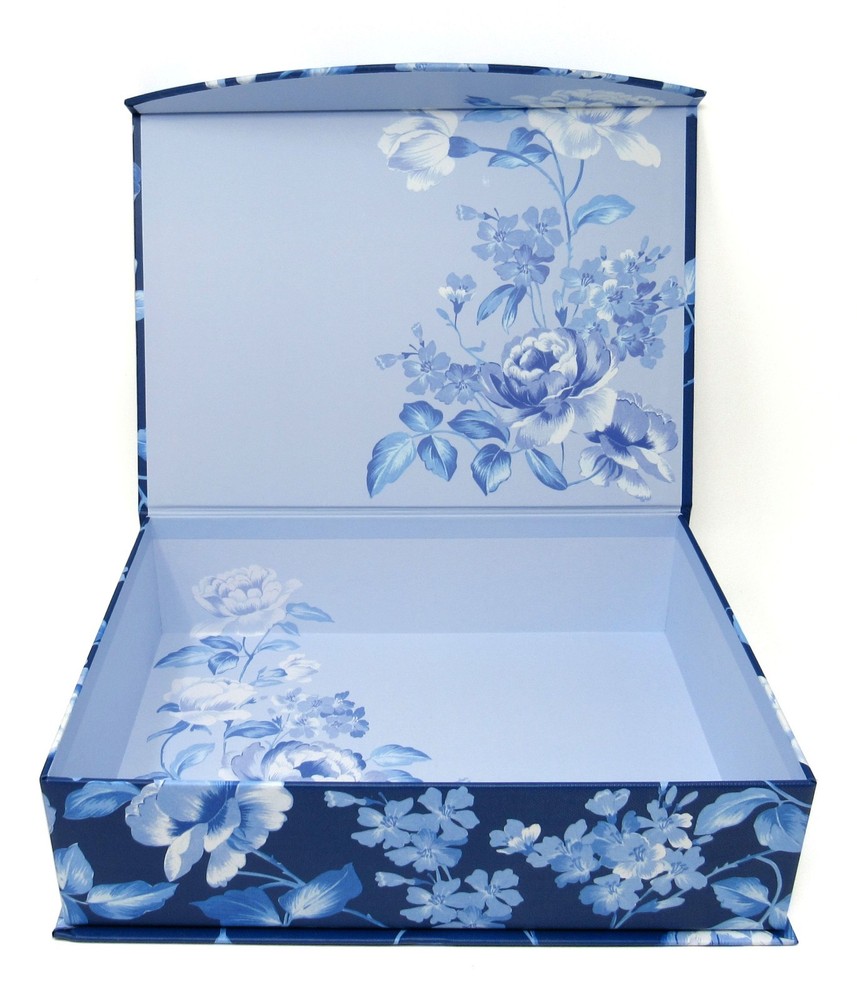 Punch Studio Rectangle Keepsake Flip Top Nesting Box Blue Roses 23641 Small