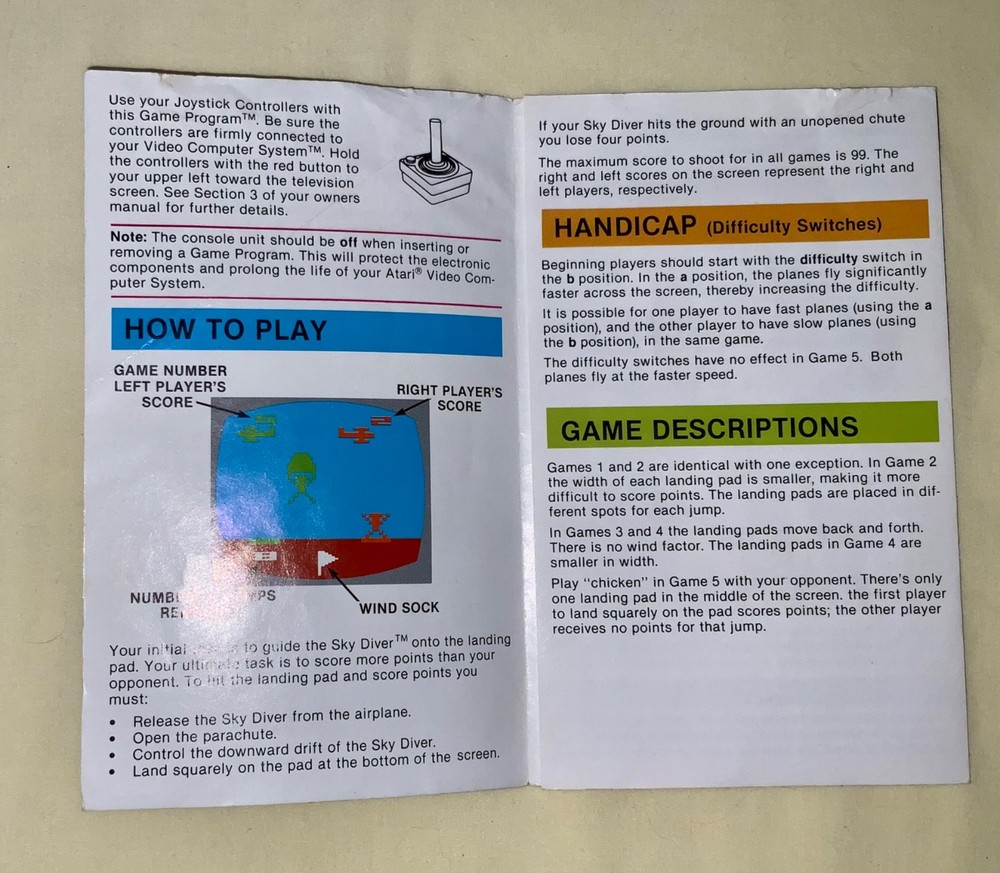 ATARI 2600 Sky Diver (CX2629) - 1978 - Tested - See Description