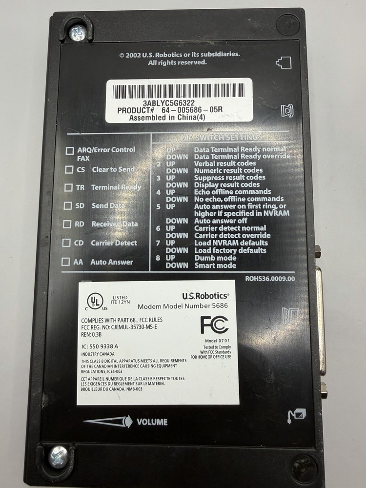 USRobotics V.92 56K FAXmodem Model Number 5686