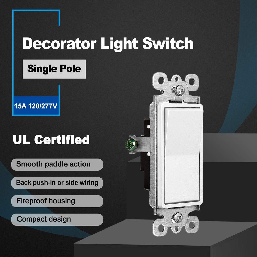 50 Pack Cml Decorator Wall Light Switch Single Pole Switch 15a 120/277v 3year