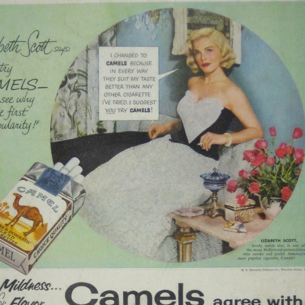 Vintage 1953 Camel Cigarette Advertisement Featuring Lizabeth Scott