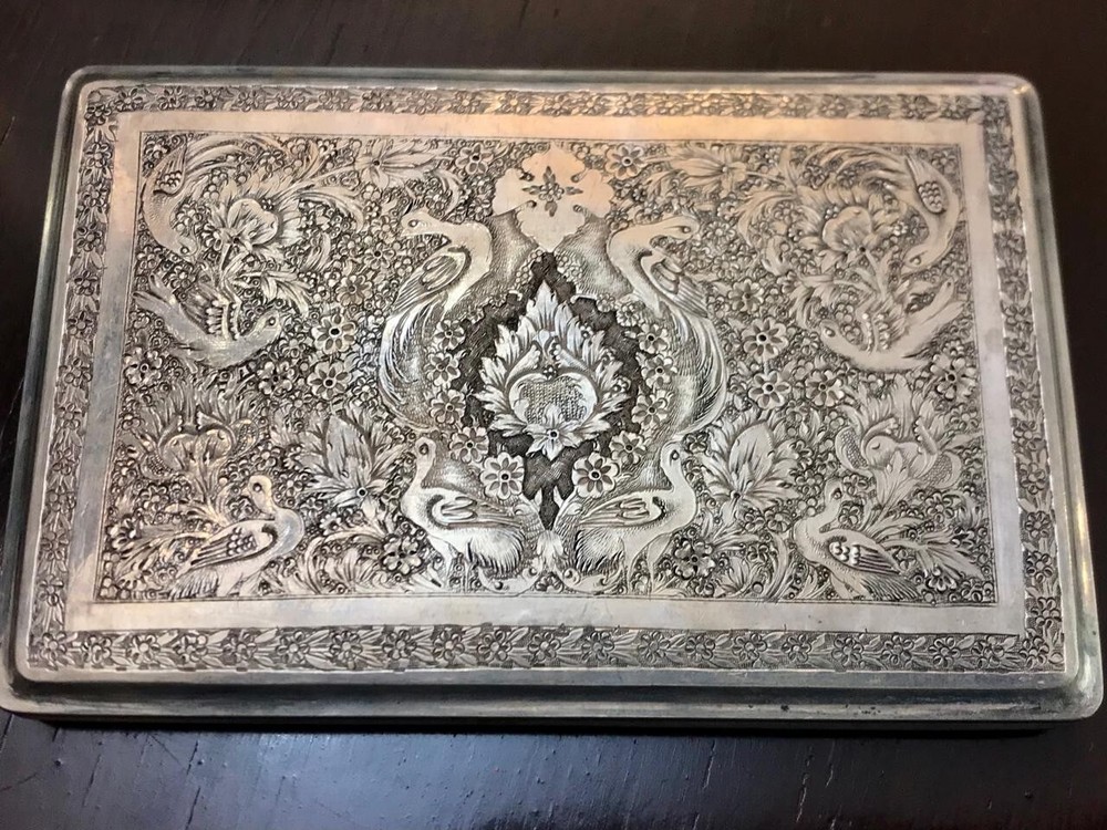 antique Persian sterling silver cigarette case, heavy solid