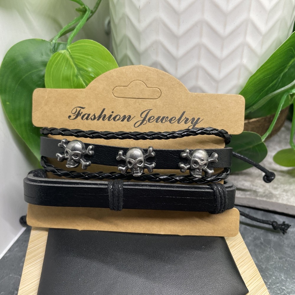 2 PC Leather Bracelet Set Stackable Adjustable Tie New Free Ship B7510