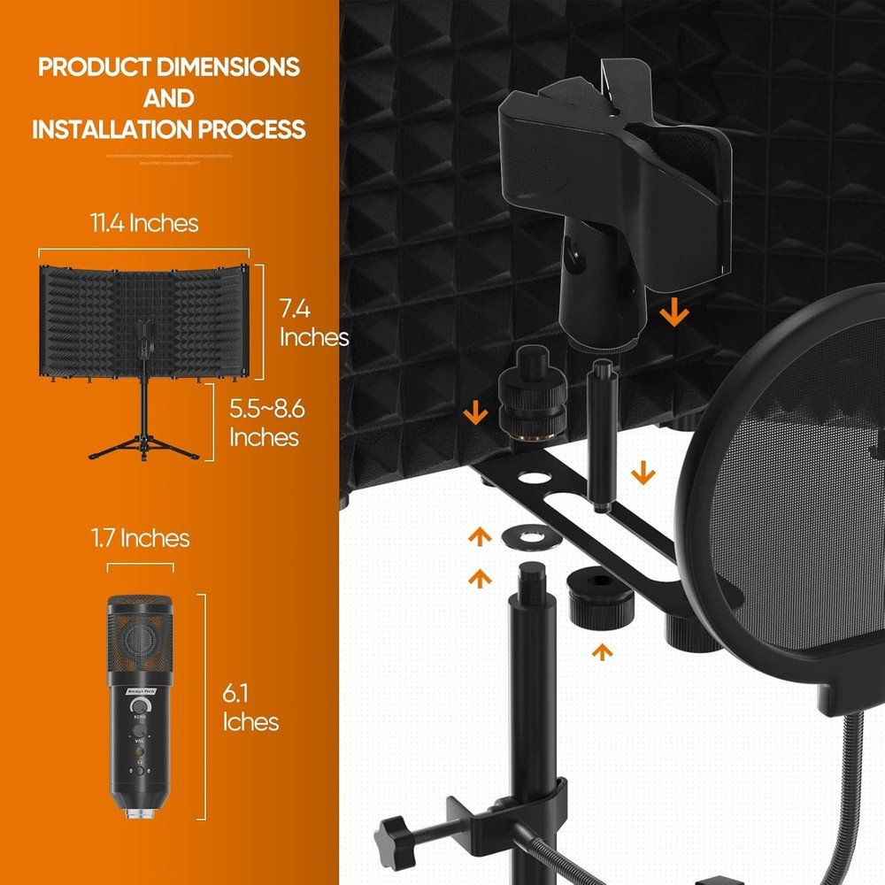 USB Studio Microphone Kit with Isolation Shield & Tripod - Perfect for Recording