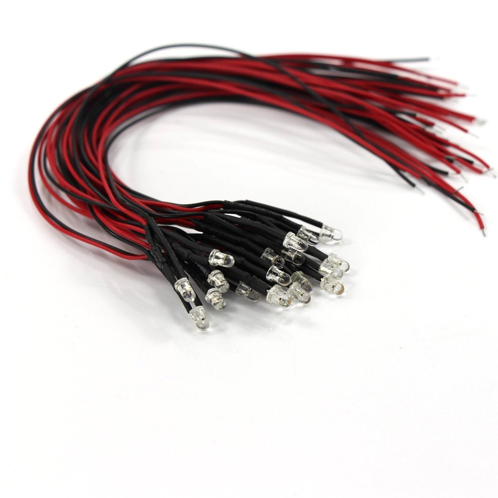 20Pcs 3mm Warm White Pre-Wired LED Light 12V-18V for Model Railway Train Layout