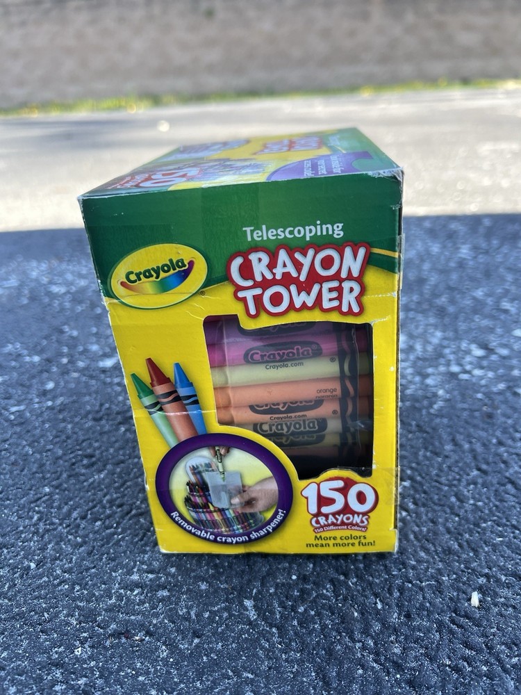 NIB Crayola 150 Crayons Telescoping Tower 3-Tier-Built-In Sharpener- See Notes