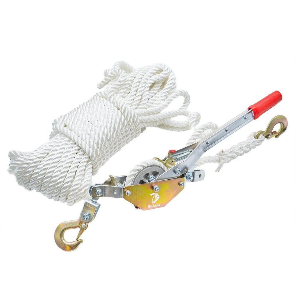 Rope Puller,with 98' of 0.6" dia. Rope, 2 Hook