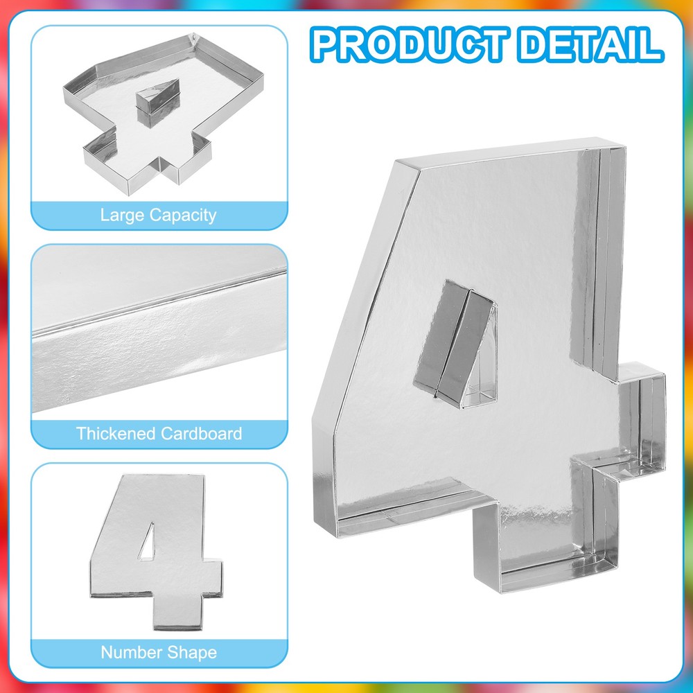 10" Cardboard Number 4, Paper Box Fillable Tray Container, Silver