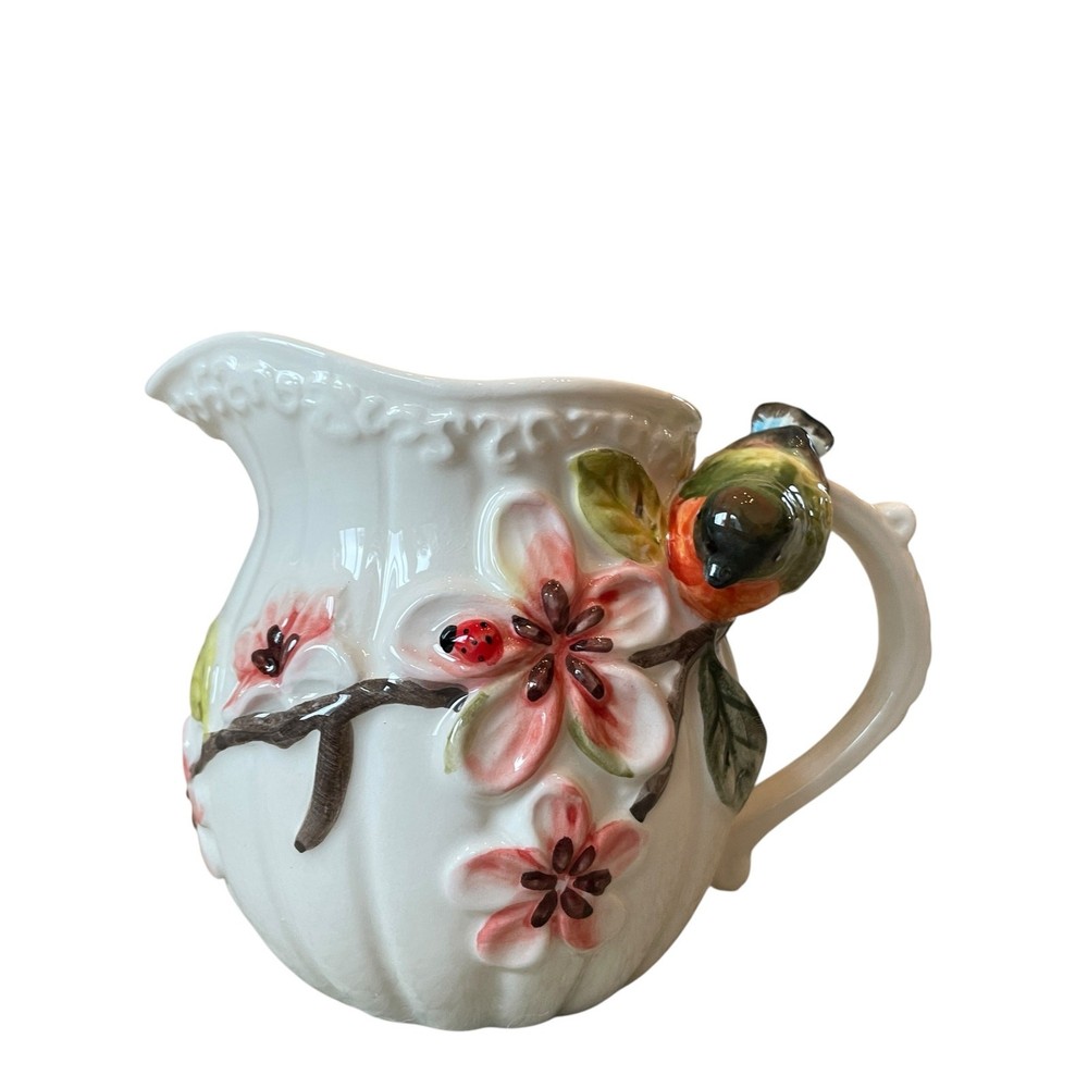 Corner Ruby Botanical Collection Floral & Bird Ceramic Sugar & Creamer Set NEW