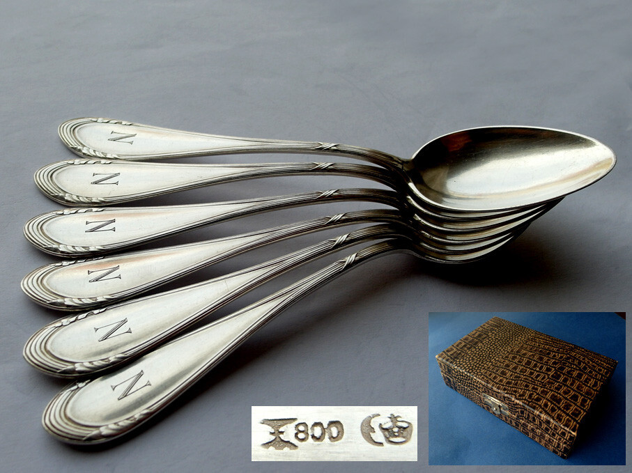 Set, 6 Tea Spoons, Koch & Bergfeld, 800 Silver, around 1910 E556