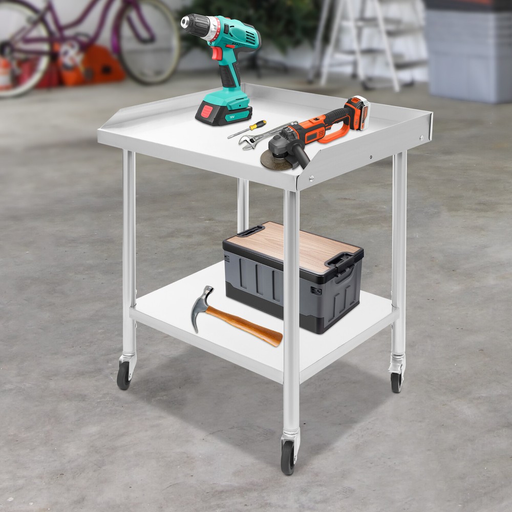 Stainless Steel 2-Tier Work Table with Adjustable Shelves and Wheels